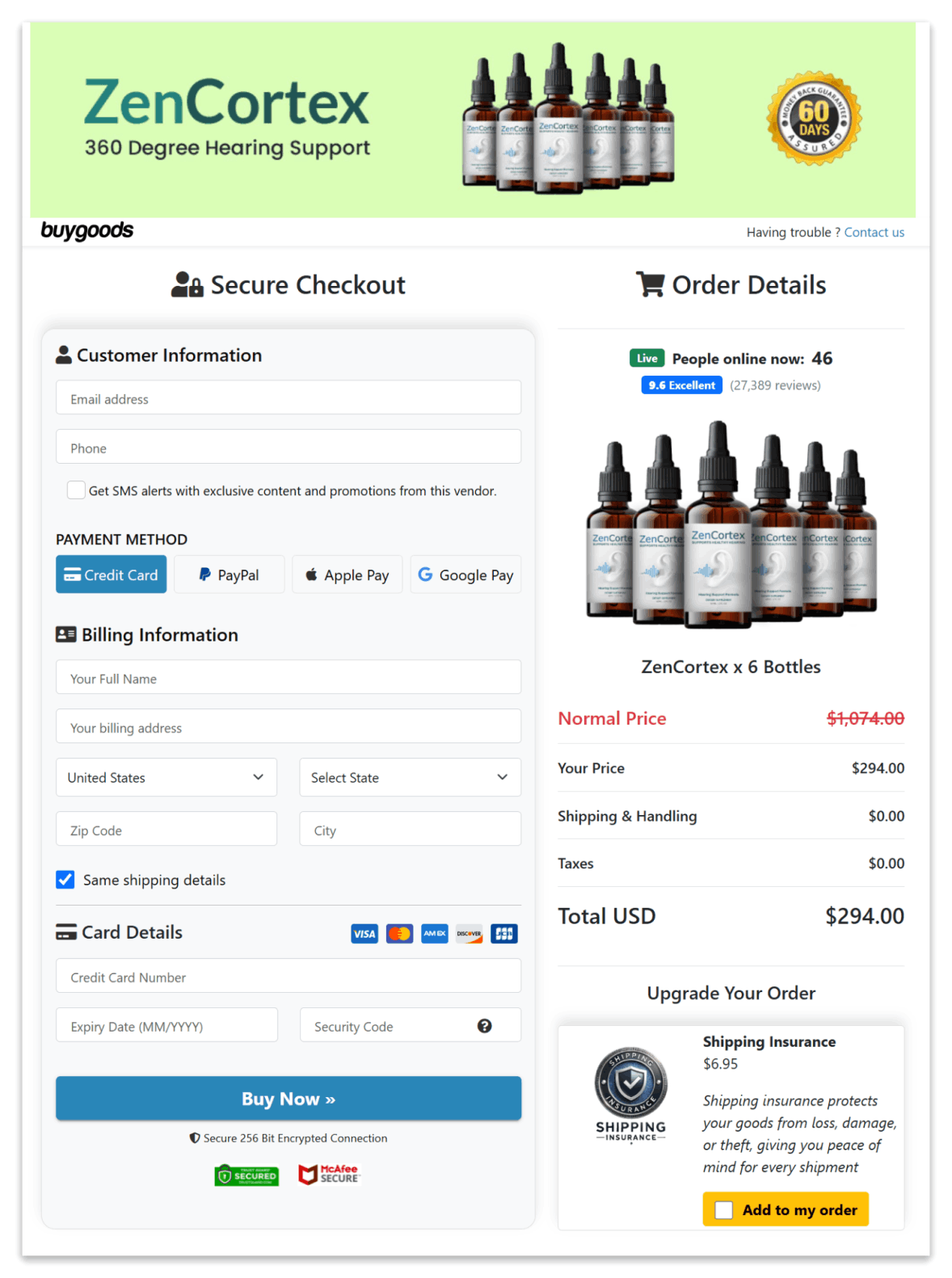 ZenCortex Secure Checkout Page